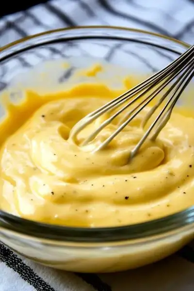 مخلوط کردن مواد اولیه برای تهیه سس مایونز در خانه