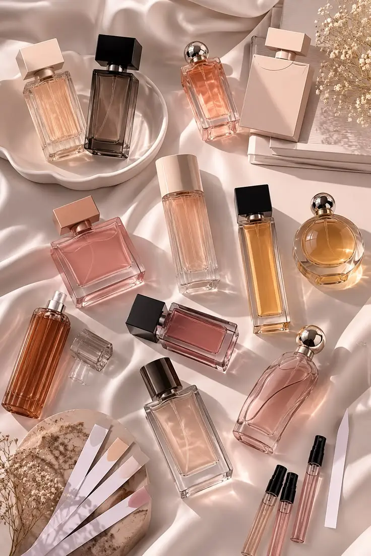 بطری‌های عطر با طراحی‌های مختلف و رنگ‌های متنوع