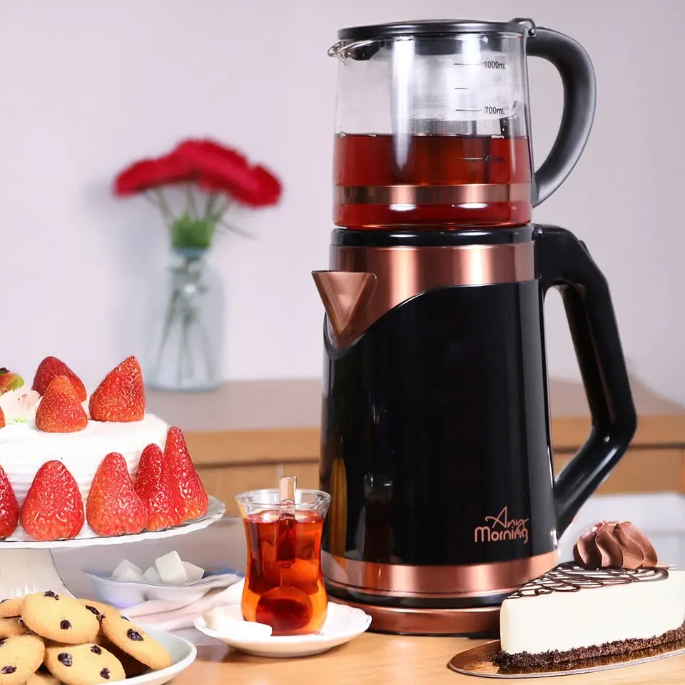 چای‌ساز دستی فلزی با گلدان چای و فیلتر برای دم کردن چای سبز